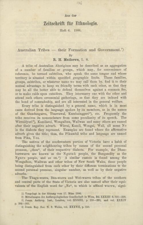 Australian tribes : their formation and government / by R. H. Mathews