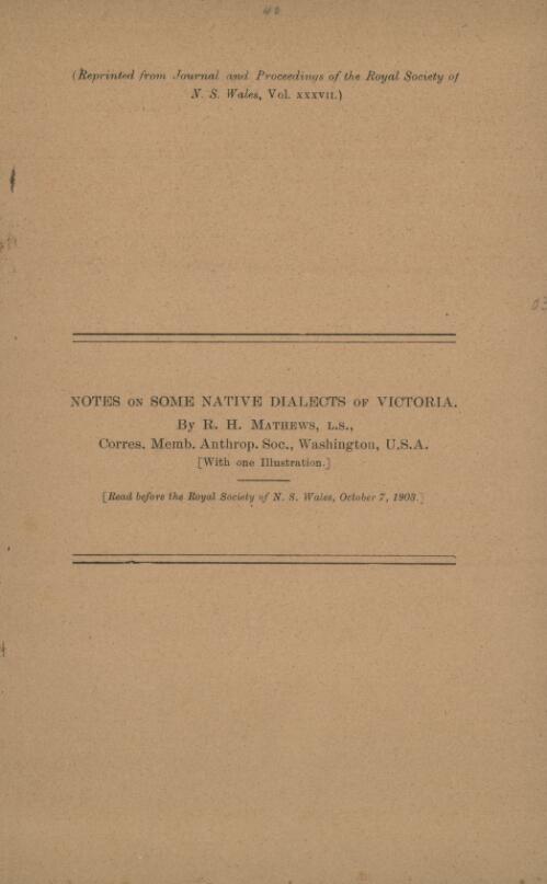 Notes on some native dialects of Victoria / by R.H. Mathews