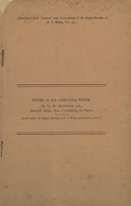Notes on the Arranda tribe / by R. H. Mathews