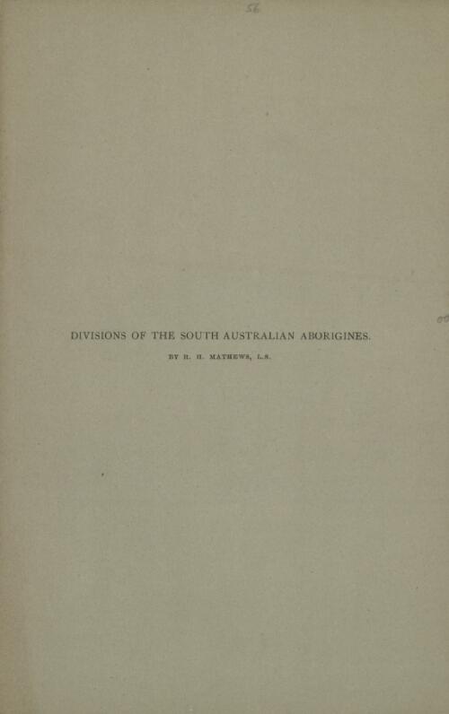 Divisions of the South Australian Aborigines / by R.H. Mathews