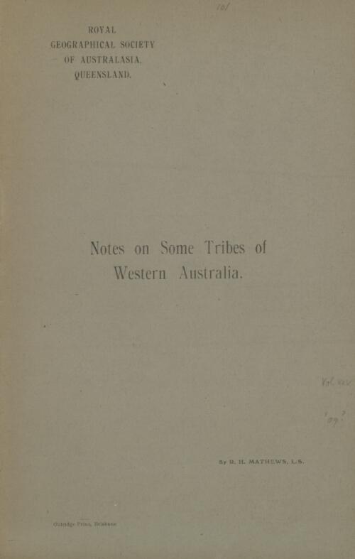 Notes on some tribes of Western Australia / by R.H. Mathews
