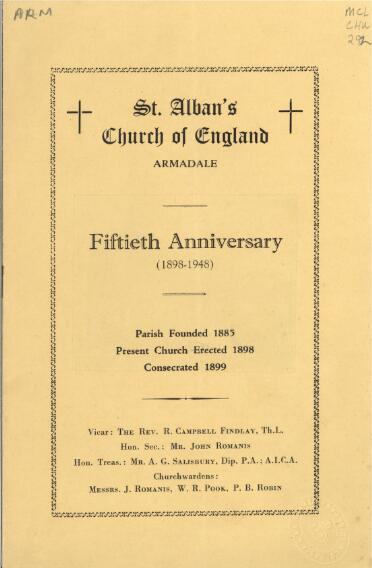 St Alban S Church Of England Armadale Fiftieth Anniversary 18 1948