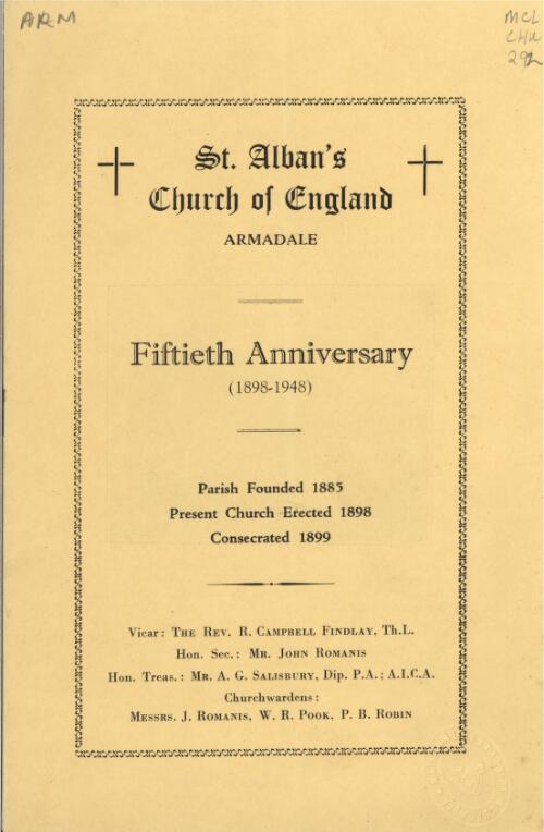 St. Alban's Church of England, Armadale : fiftieth anniversary (1898-1948)
