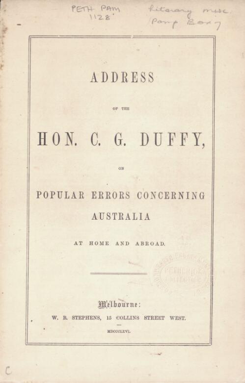 Address of the Hon. C.G.Duffy, on popular errors concerning Australia at home and abroad
