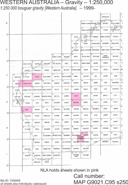 1:250 000 bouguer gravity [Western Australia]. [cartographic material] / Geological Survey of Western Australia, available from ... Department of Minerals and Energy