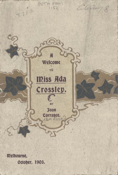 A welcome to Miss Ada Crossley / by Joan Torrance