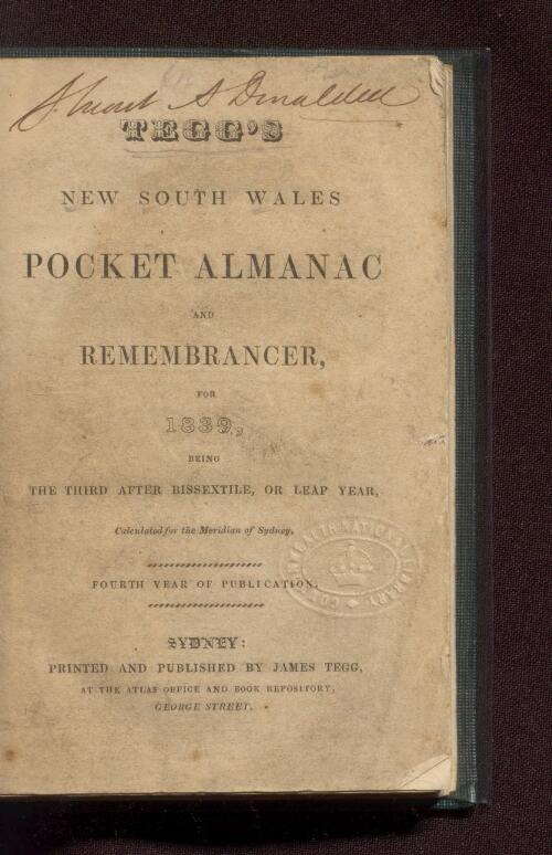 Tegg's New South Wales pocket almanac and remembrancer