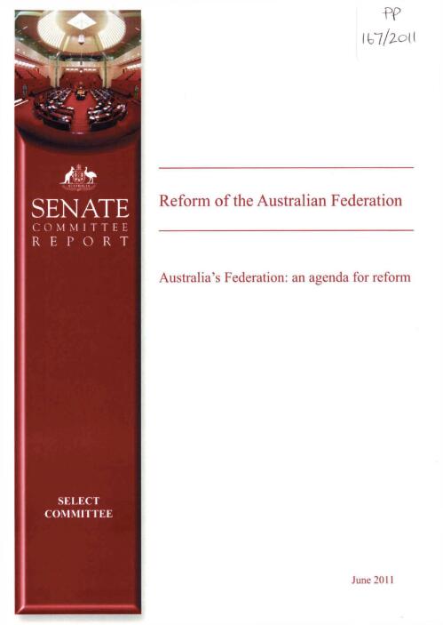 Australia's Federation : an agenda for reform / Select Committee on the Reform of the Australian Federation