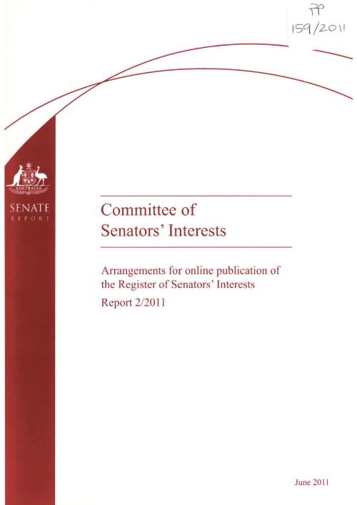 Arrangements for online publication of the Register of Senators' interests / The Senate, Committee of Senators' Interests