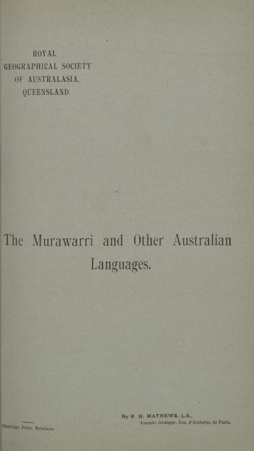 The Murawarri and other Australian languages / by R. H. Mathews