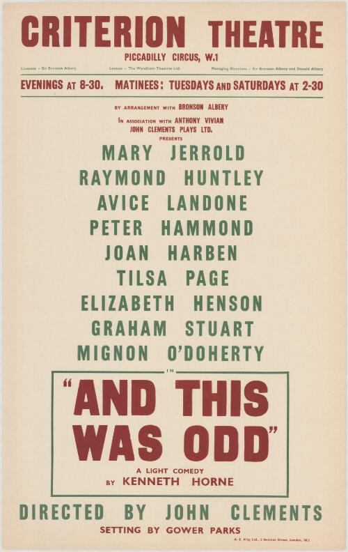 And this was odd : a light comedy by Kenneth Horne. Criterion Theatre, Piccadilly Circus, W.1