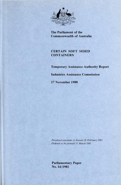 Certain soft sided containers, 17 November 1980 / Temporary Assistance Authority report