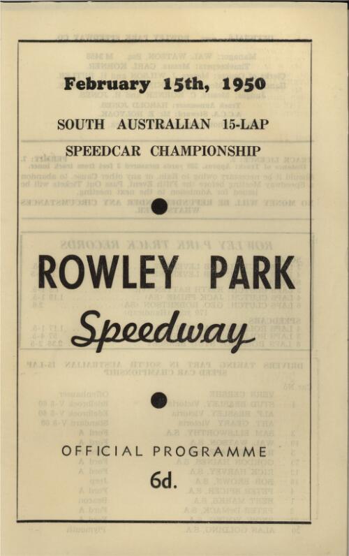 Official programme / Rowley Park Speedway