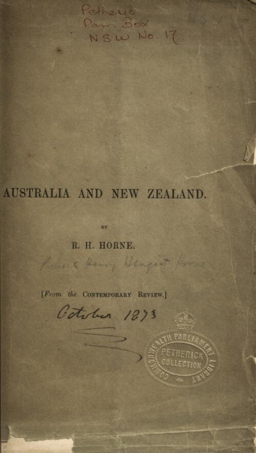 Australia and New Zealand : [book review] / [R.H. Horne]