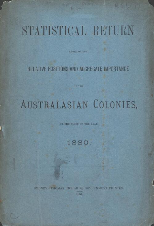 Statistical return showing the relative positions and aggregate importance of the Australasian colonies, at the close of the year 1880