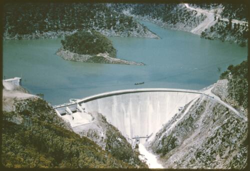 Tumut Pond Dam, Snowy Mountains Hydro-Electric Scheme, Snowy Mountains, New South Wales, approximately 1958