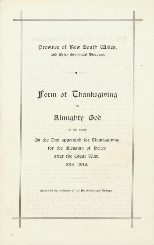 [Thanksgiving services held in Australian cities and towns for victory and peace after the Great War of 1914-1918 : orders of service  / collected by John Alexander Ferguson]
