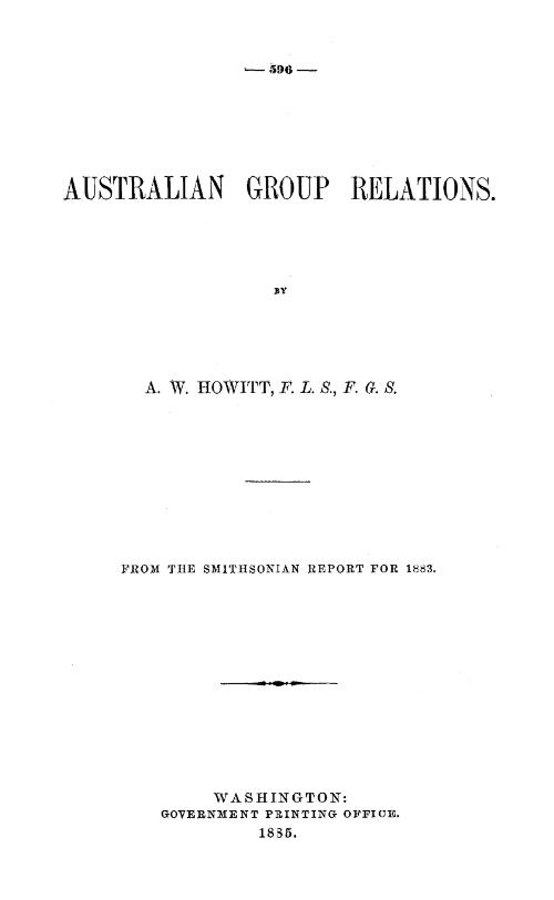 Australian group relations / by A.W. Howitt