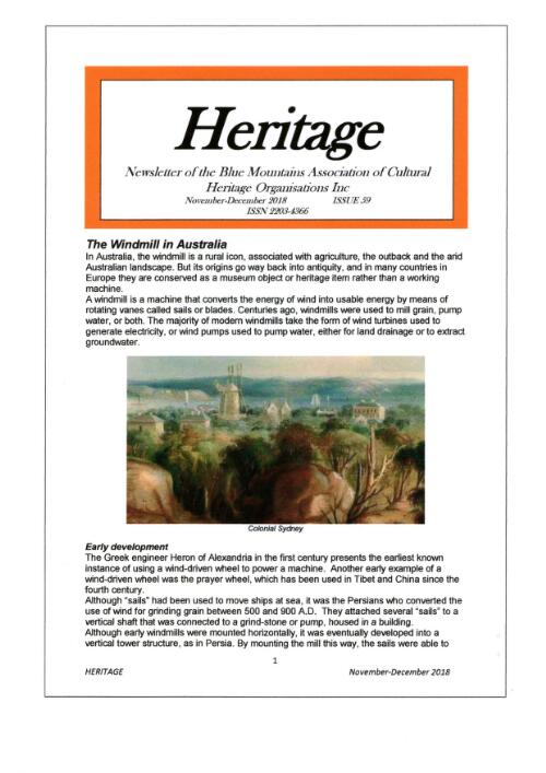 Heritage : newsletter of the Blue Mountains Association of Cultural Heritage Organisations