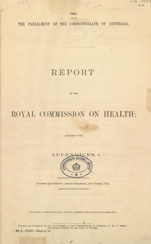 Report of the Royal Commission on health, together with appendices