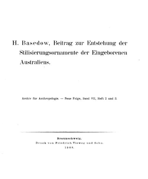 Beitrag zur Entstehung der Stilisierungsornamente der Eingeborenen Australiens / von Herbert Basedow