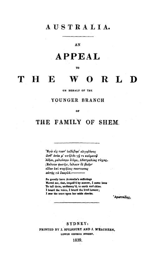 Australia : an appeal to the world on behalf of the younger branch of the family of Shem