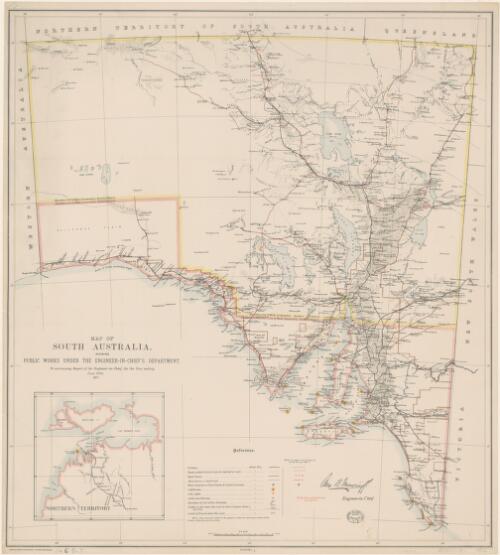 Map of South Australia showing Public Works under the Engineer-in-Chief's Department [cartographic material] : to accompany Report of the Engineer-in-Chief, for the year ending June, 30th 1906. / Engineer-in-Chief's Office