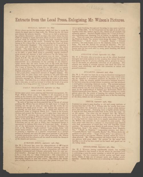 Extracts from the local press, eulogising Mr. Wilson's pictures