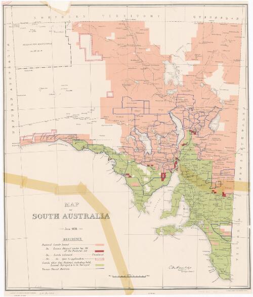 Map of South Australia [cartographic material] : [showing pastoral lands leased] / compiled in the office of the Surveyor-General, Department of Lands