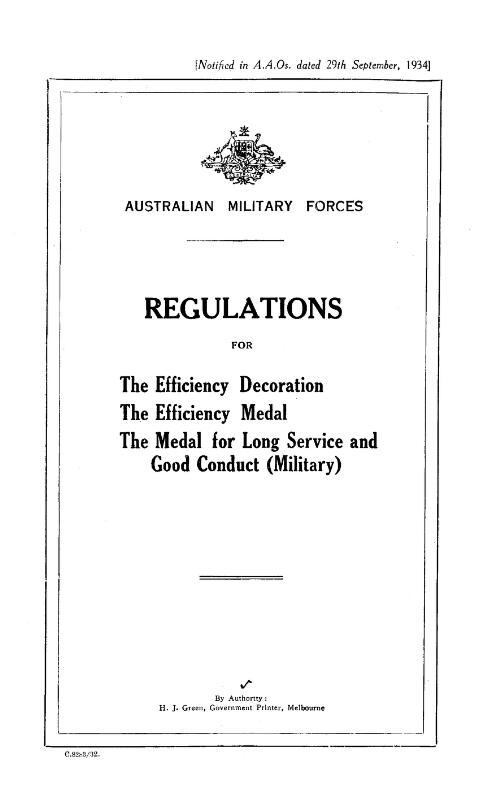 Regulations for the Efficiency Decoration, the Efficiency Medal, the Medal for Long Service and Good Conduct (Military)