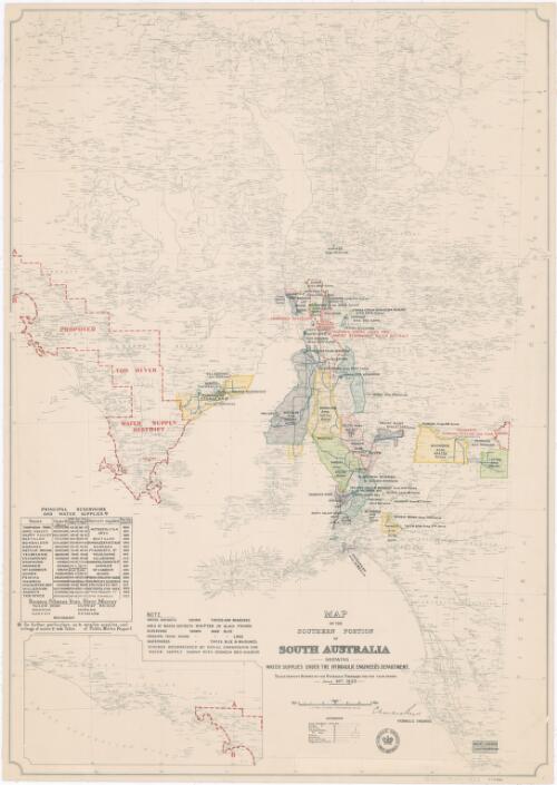 Map of the southern portion of South Australia showing water supplies under the Hydraulic Engineer's Department [cartographic material] : to accompany Report of the Hydraulic Engineer for the year ending June 30th 1923