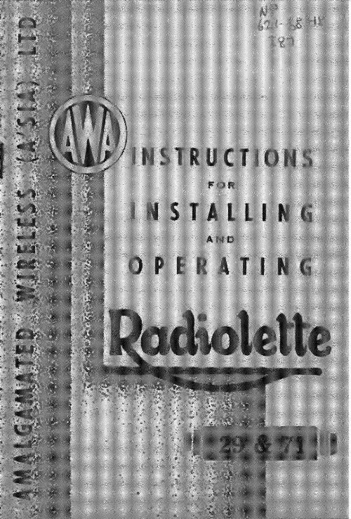 Instructions for installing and operating radiolette 29 & 71