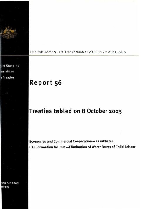 Treaties tabled on 8 October 2003 / Joint Standing Committee on Treaties