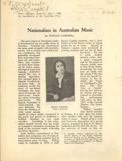 Nationalism in Australian music / by Phyllis Campbell