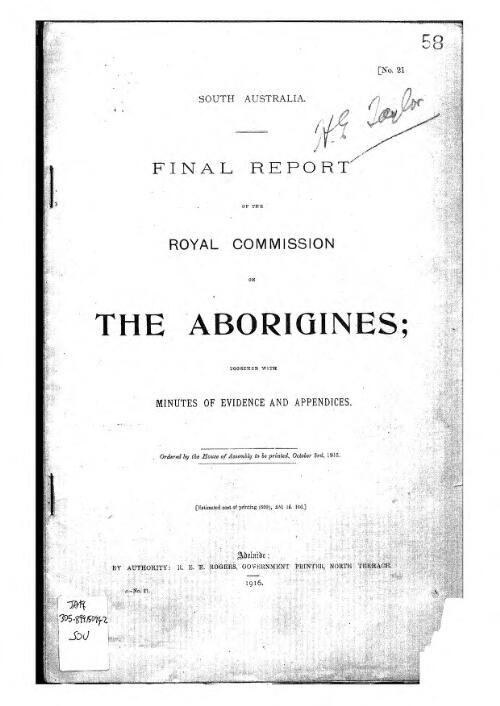 Final report / of the Royal Commission on the Aborigines ; together with minutes of evidence and appendices