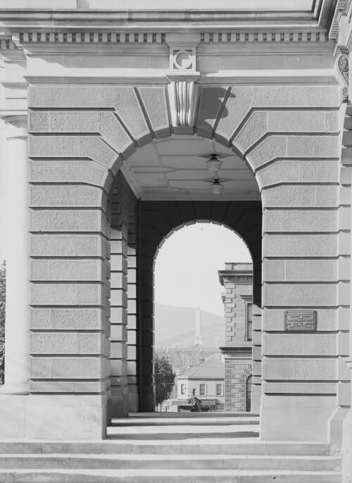 View of buildings through archway, Hobart, Tasmania / Harry Baily