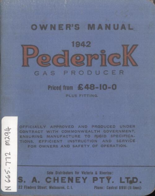 Manual on Pederick gas producer