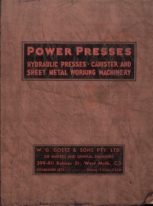 Power presses hydraulic presses, canister and sheet metal working machinery
