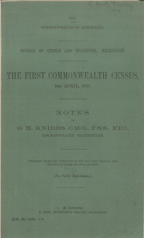 The first Commonwealth census, 3rd April, 1911 : notes / by G.H. Knibbs, Commonwealth Statistician