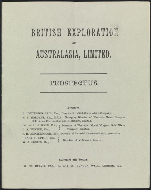 British Exploration of Australasia, Limited : prospectus