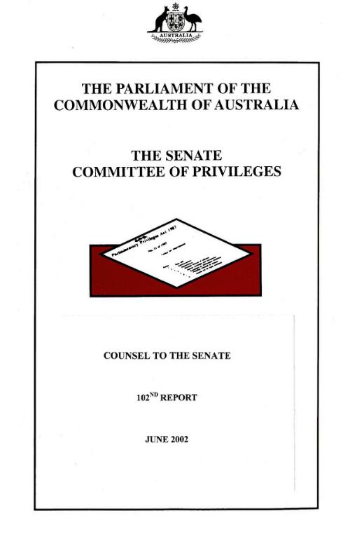 Counsel to the Senate / The Senate Committee of Privileges