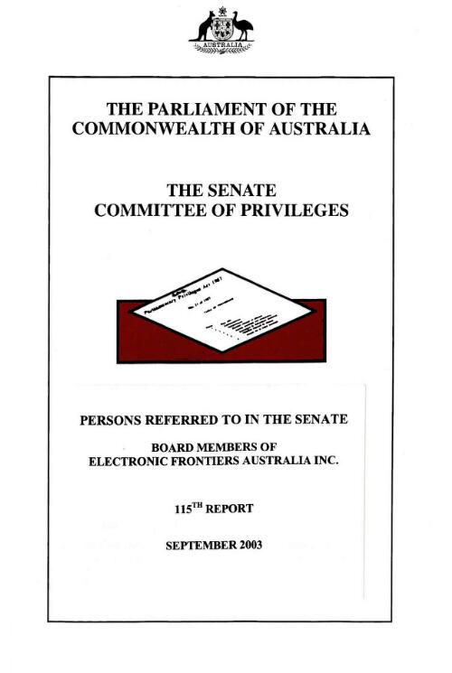 Persons referred to in the Senate : Board members of Electronic Frontiers Australia Inc. / Senate Committee of Privileges