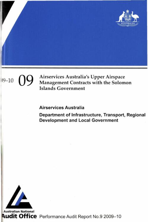 Airservices Australia's upper airspace management contracts with the Solomon Islands government : Airservices Australia, Department of Infrastructure, Transport, Regional Development and Local Government / the Auditor-General