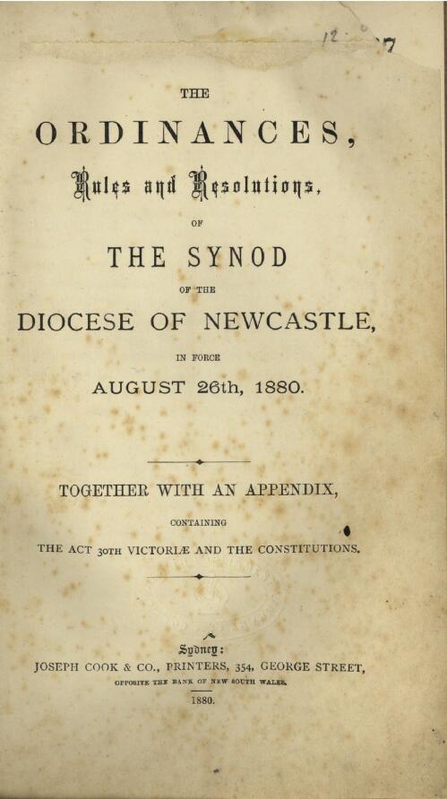 The Ordinances, rules and resolutions of the Synod of the Diocese of Newcastle