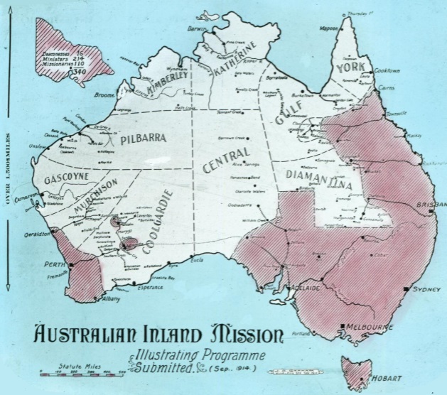 Australian Inland Mission, [map of Australia] illustrating programme submitted Sep. 1914