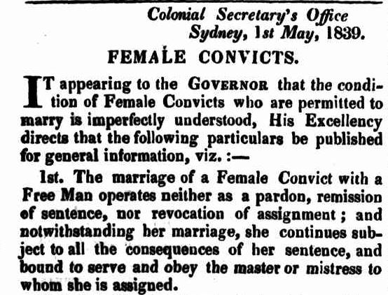 What happened when a female convict married a free settler?