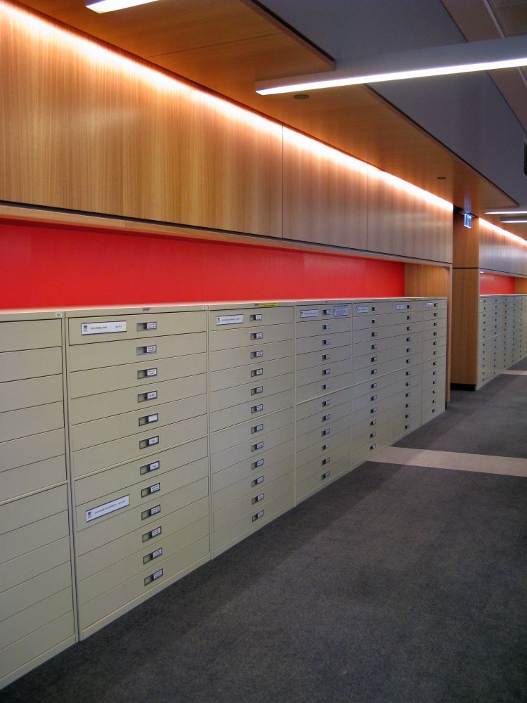 Cabinets containing microfilmed Australian newspapers