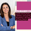 A headshot of author Kate Fitz-Gibbon and her book on domestic violence.