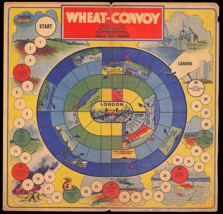Colourful board game with variously sized and colours circles and rings