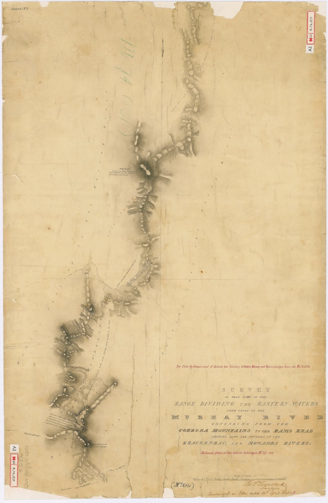 Old surveyor's map of part of the Great Dividing Range